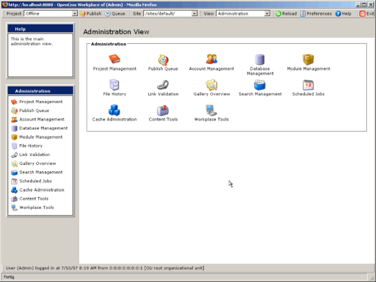 OpenCms Administration view